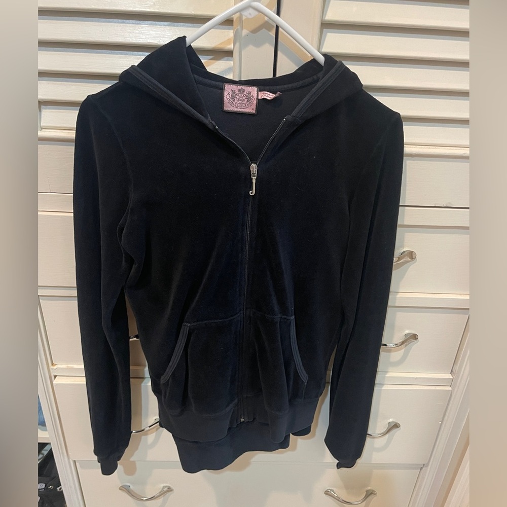 Vintage Juicy Couture Black Velour Track Suit - Hoodie and Pants - Picture 2 of 7